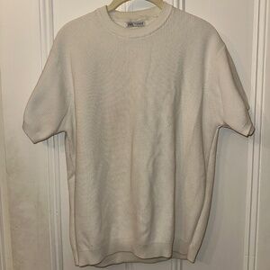Zara men white ribbed knit shirt size M